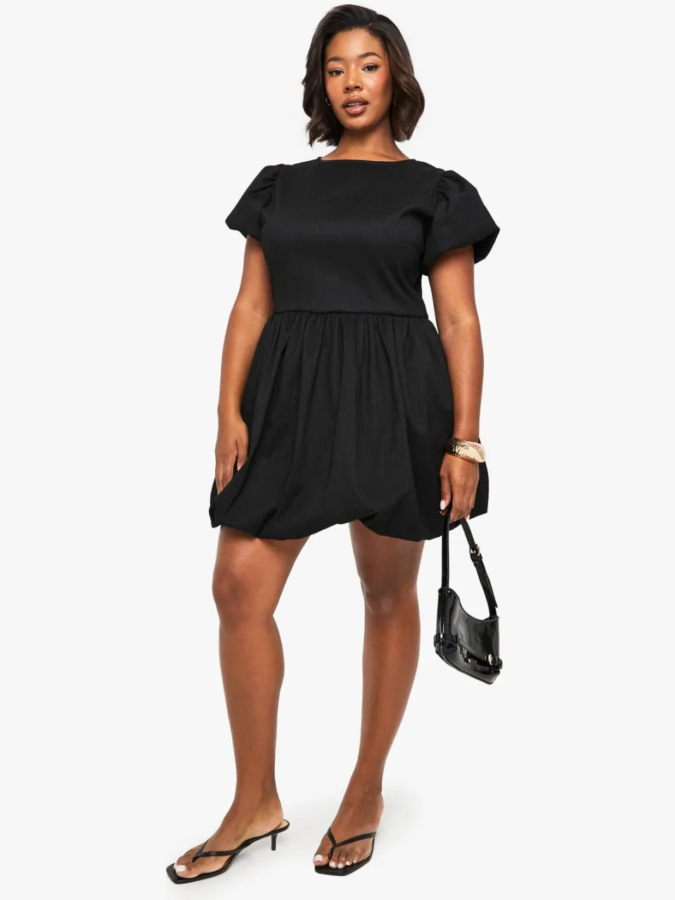 boohoo Dames PLUS VERSTEVIGDE GETEXTUREERDE PUFFBALL SKATERJURK zwart, foto 2