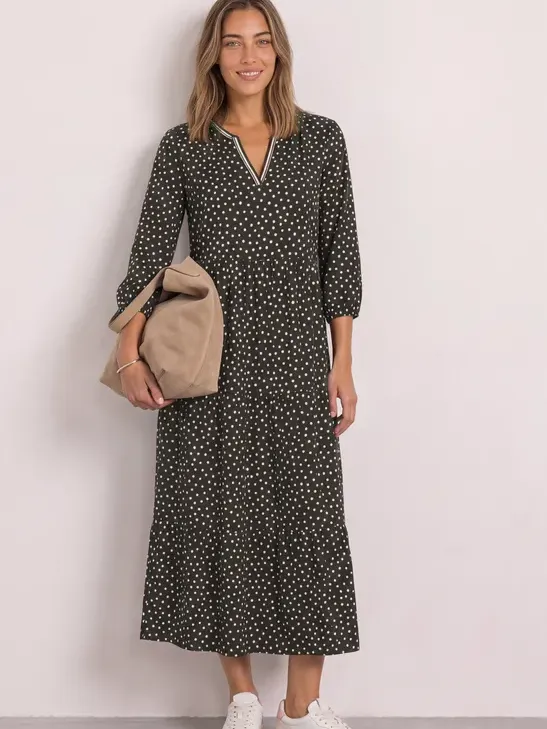 Street One Midi-jurk met V-hals en print Bruin