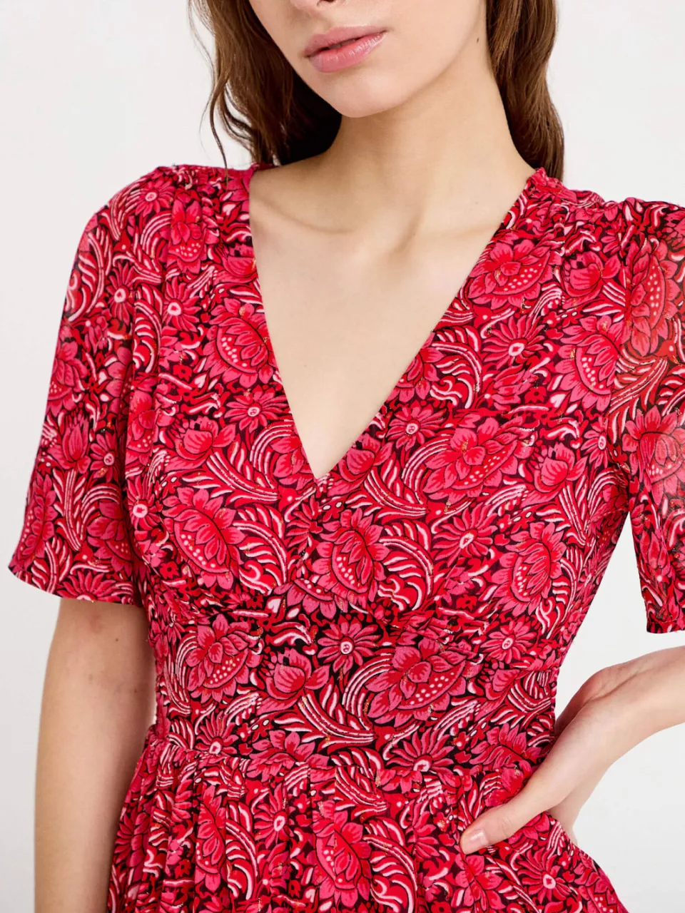 Cache Cache midi jurk V-hals rood/ zwart, foto 4
