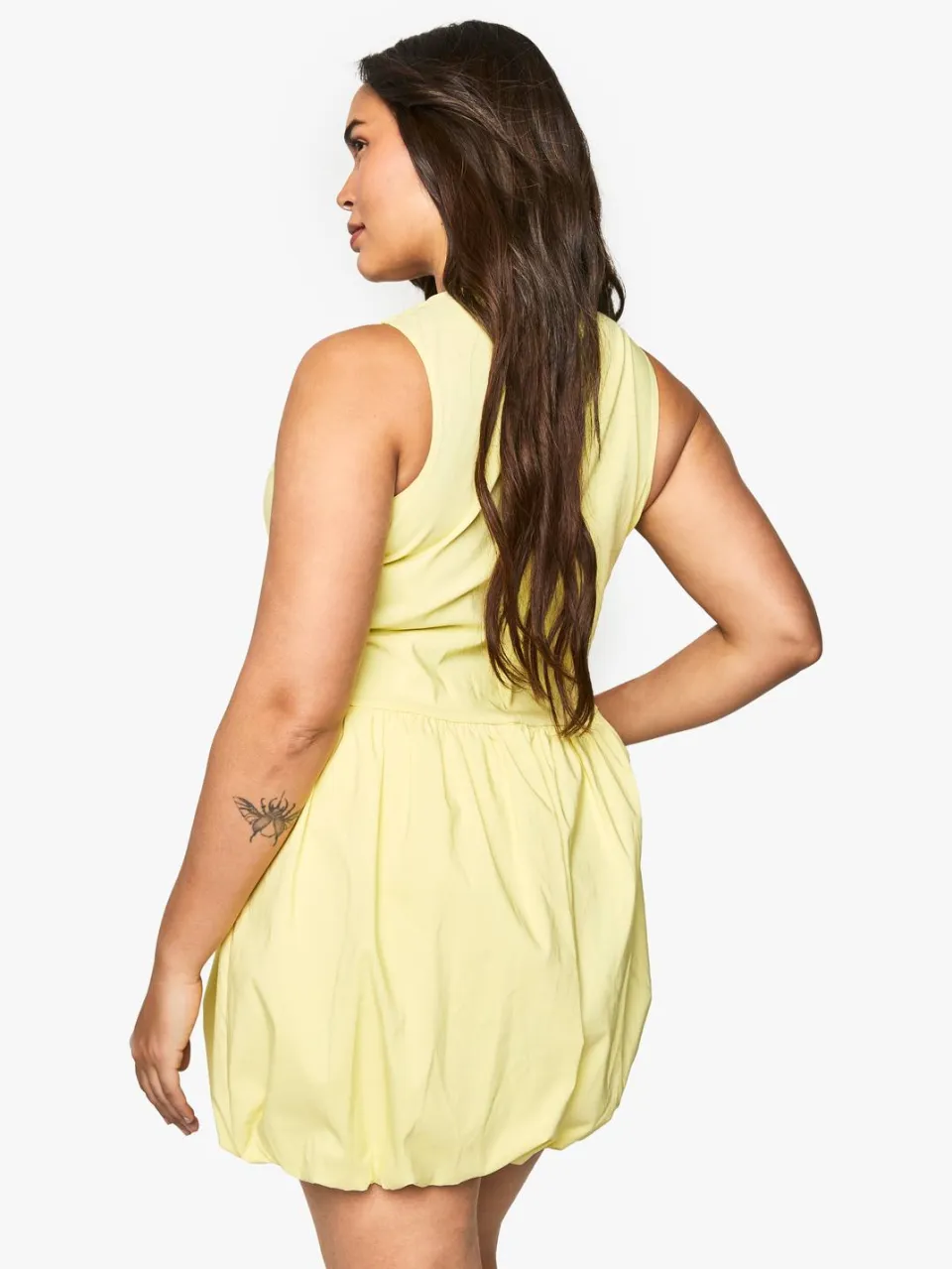 boohoo Dames Plus bengaline plunge puffball mini jurk citroen, foto 2