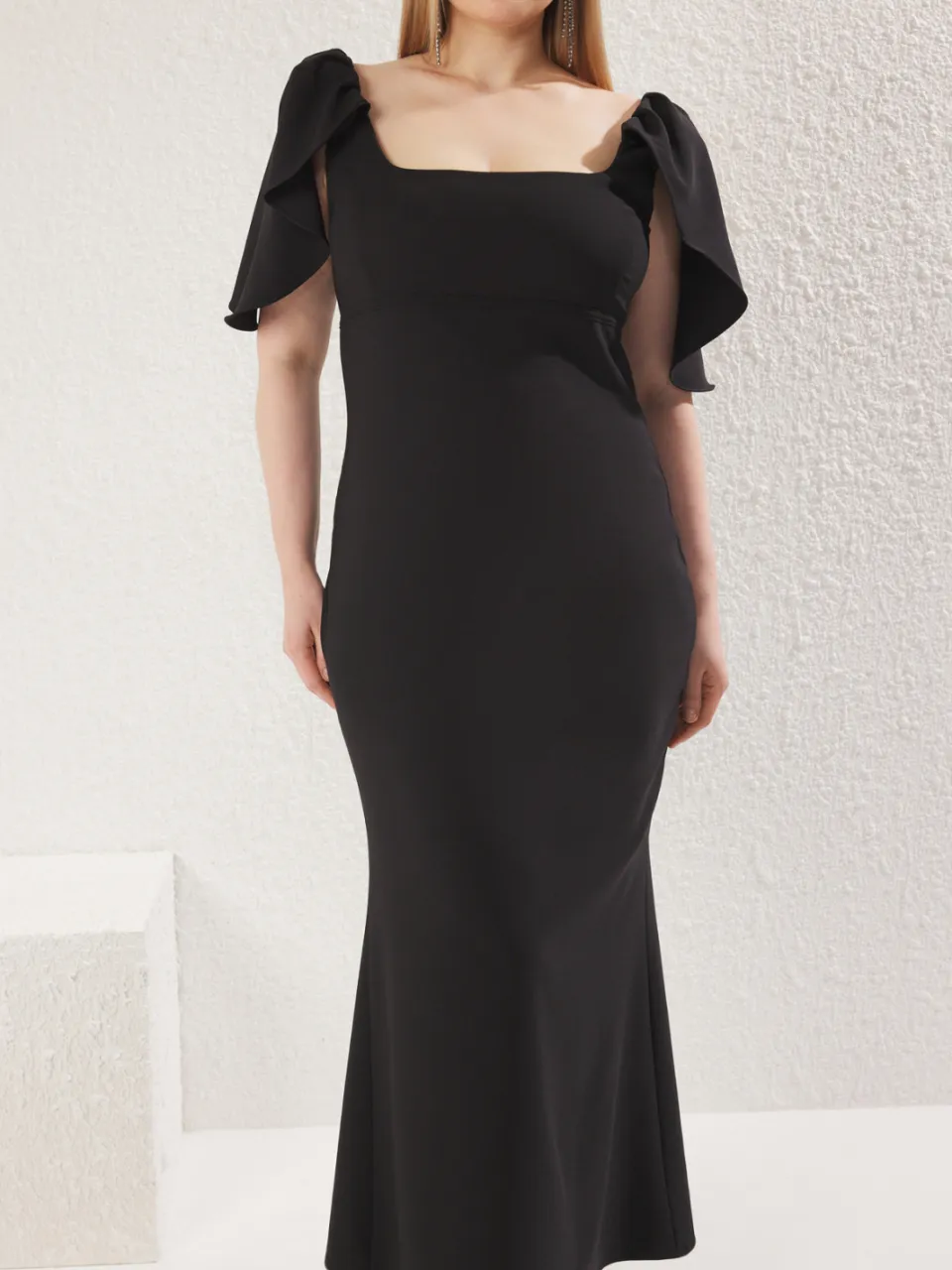 Trendyol Curve Dames Zwart Effen Maxi Kort Stijlvol/Avond A-lijn Grote maten Jurk