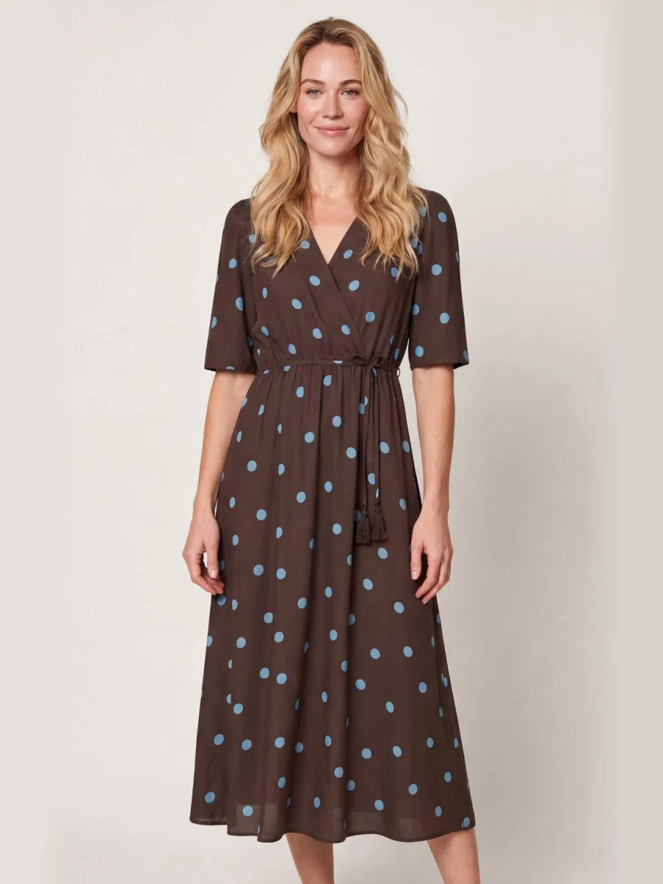 Miss Etam midi jurk met stippen - bruin, foto 2