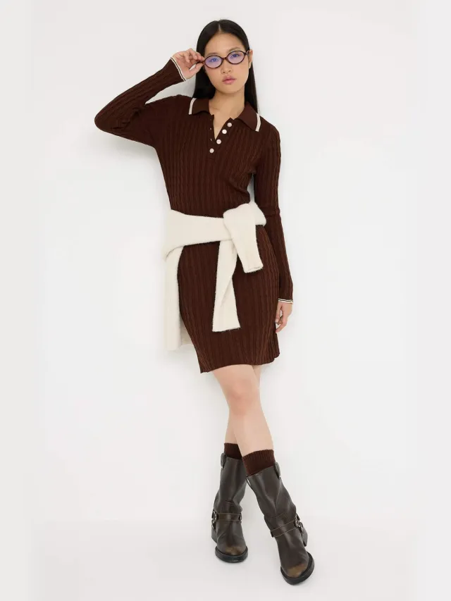 Trendyol TRENDYOLMİLLA Dames Bruin Colorblock Kort / Mini Lang Casual Bodycon Jurken