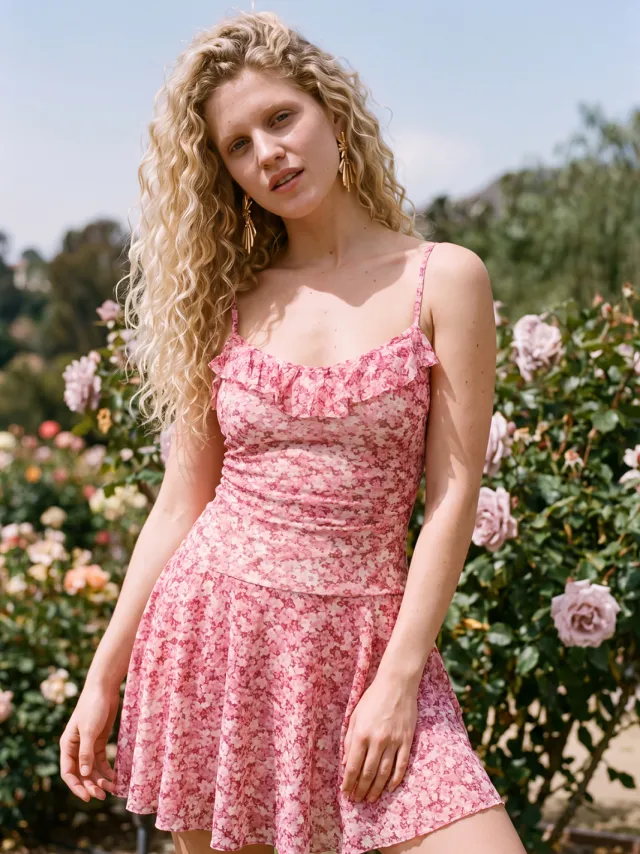 Trendyol TRENDYOLMİLLA Dames Roze Bloemen Kort / Mini Mouwloos Bodycon Jurken