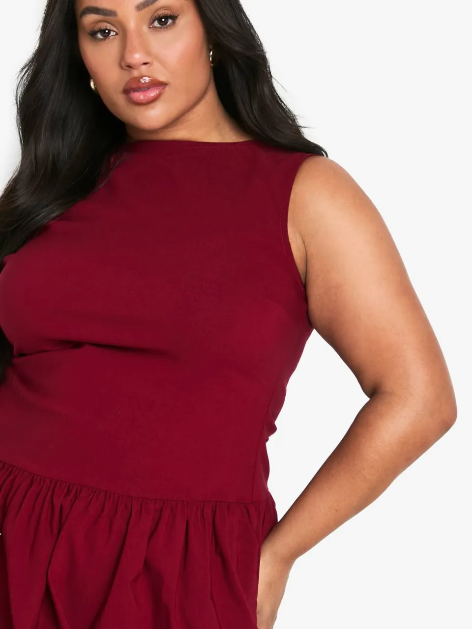 boohoo Dames Plus BENGALINE GEROUWDE BUBBELZOOM MINijURK wijn, foto 4