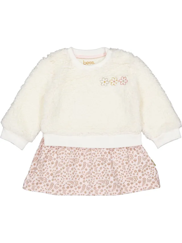 B.E.S.S. B.E.S.S Baby Jurk Abigail AOP Pink Leaves Off White/roze