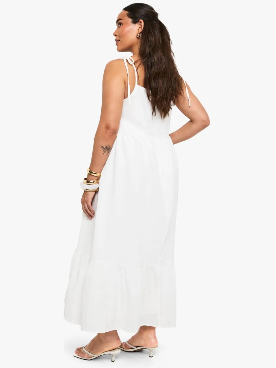 boohoo Dames Plus getextureerde smock met strikschouders en getrapt ontwerp wit, foto 2