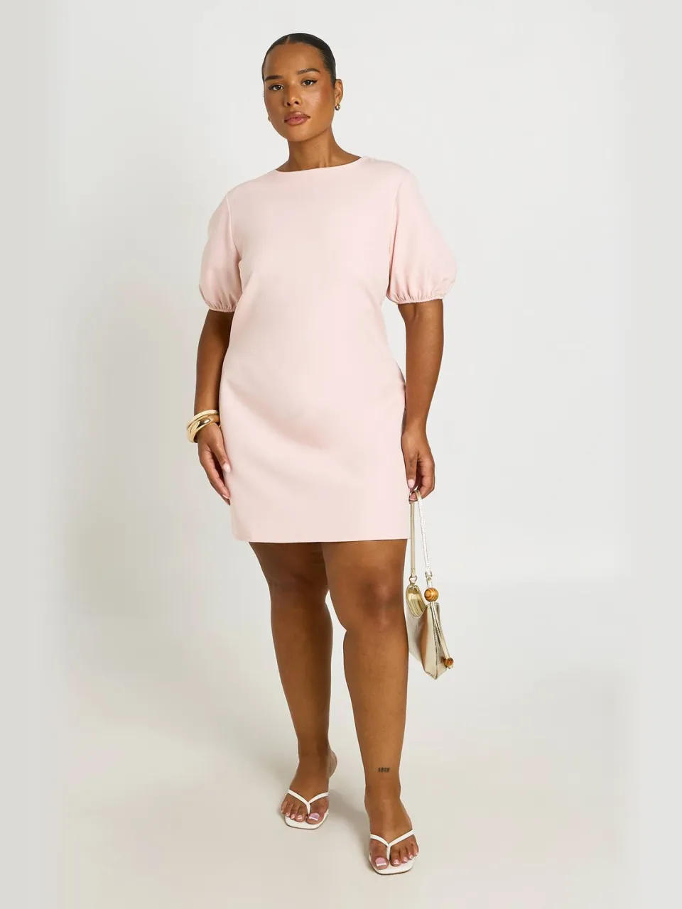 boohoo Dames Plus Getailleerde Pofmouw Shift Jurk baby roze, foto 2
