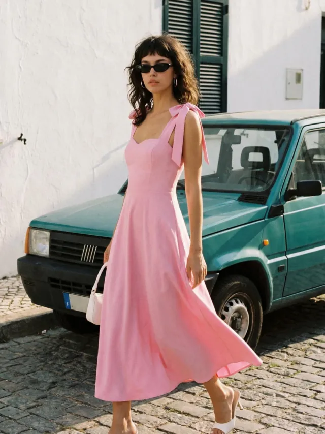 Trendyol TRENDYOLMİLLA Dames Roze Effen Maxi Mouwloos Stijlvol/Avond Skater Jurken, foto 2