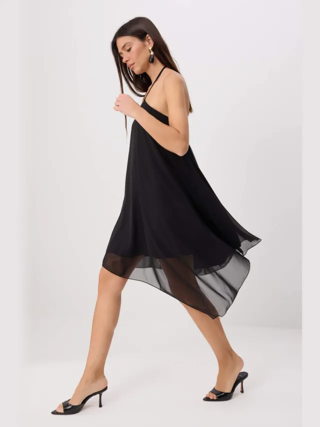 Trendyol TRENDYOLMİLLA Dames Zwart Effen Kort / Mini Mouwloos Asymmetrisch Jurken