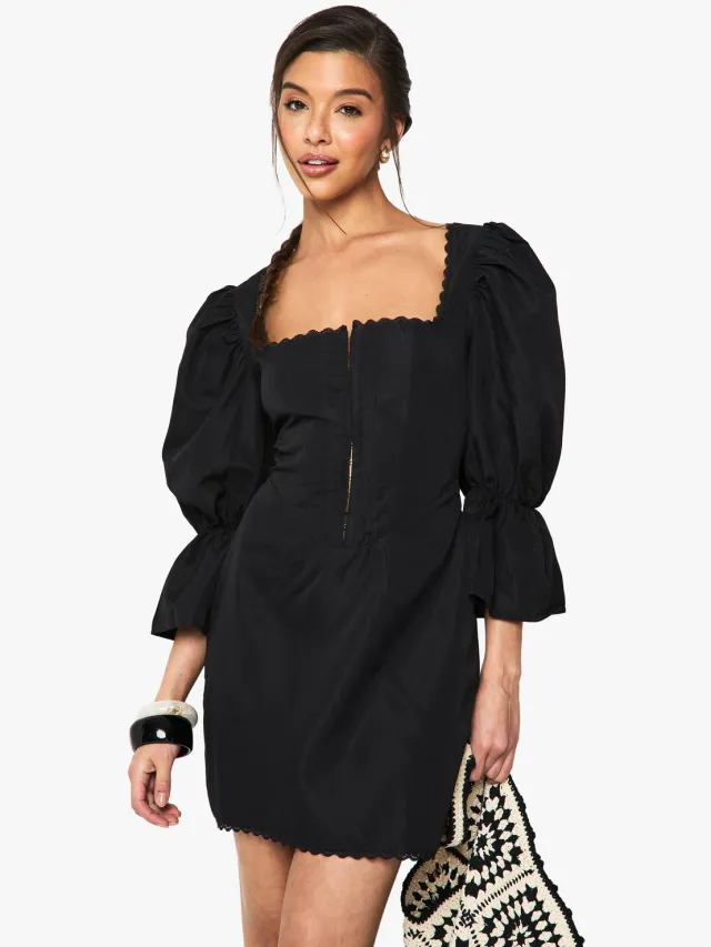 boohoo Dames Haak & Oog Korsetjurk Zwart