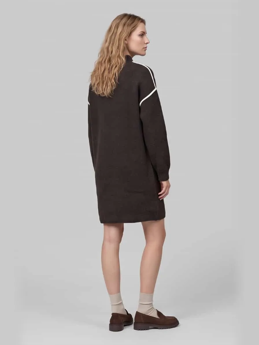 Vero Moda Regular Fit tricotjurk met contrasterende strepen model 'BOOM' chocoladebruin gemêleerd, foto 4