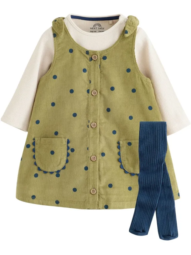 Next Meisjes - 3-delige babyset van overgooier, romper met lange mouwen en maillot - Groen Green Spot