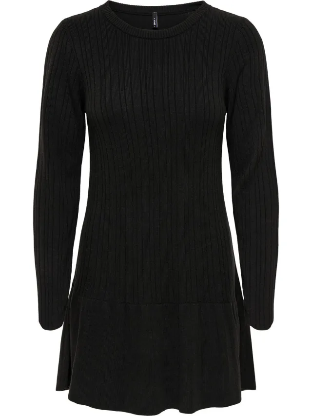 Only ONLTESSIE LS RIB FLARED DRESS AT KNT - Dames - Mini jurken Black