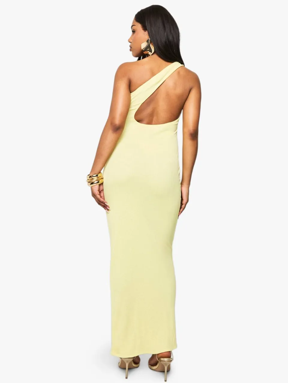 boohoo Dames One Shoulder Open Back Maxi-jurk citroen, foto 3