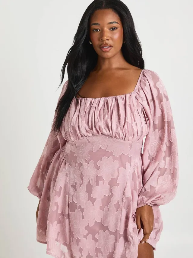 boohoo Dames Plus Burnout Chiffon Boerinnetje Skater Jurk Roze