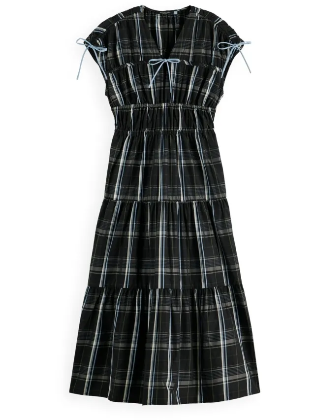 Scotch & Soda Gathered Taffeta Tied Mouwloze Midi-jurk Zwart 36 Vrouw Taffeta Check