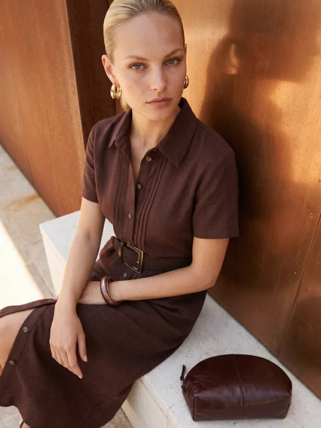 Trendyol TRENDYOLMİLLA Dames Bruin Effen Midi Kort Blousejurk Jurken, foto 2