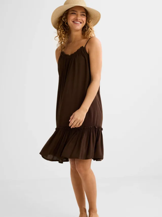 BEACHWAVE crinkle strandjurk donkerbruin