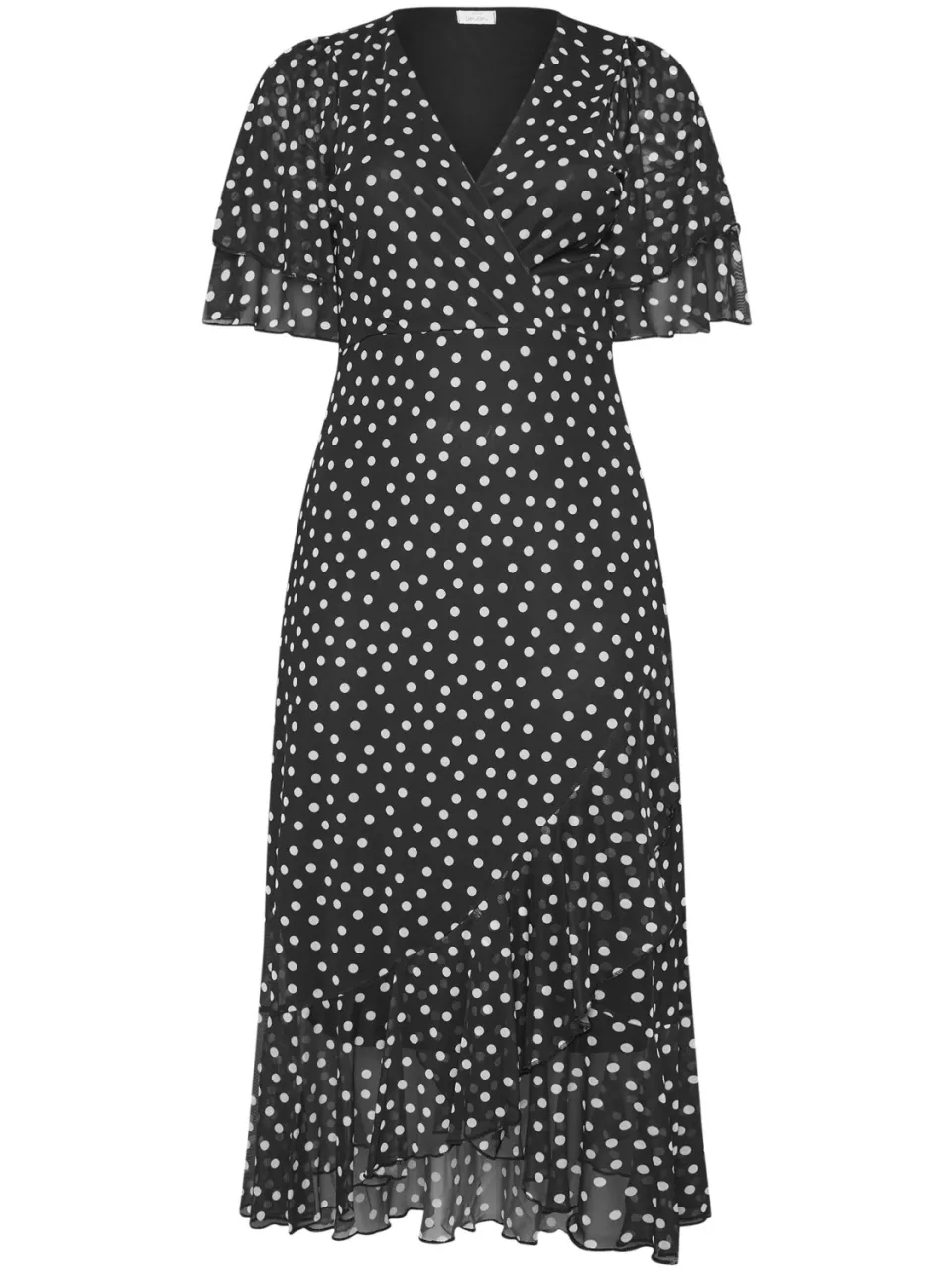 Yours London Zwarte Wikkeljurk Met Polkadots Size Petite > 52, foto 3