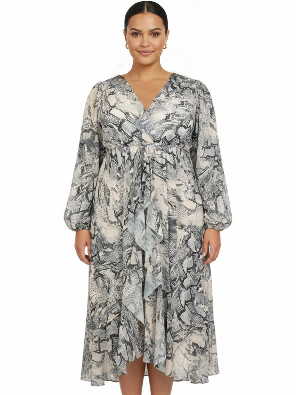 Yoek midi jurk Plus Size met slangenprint - grijs, foto 5