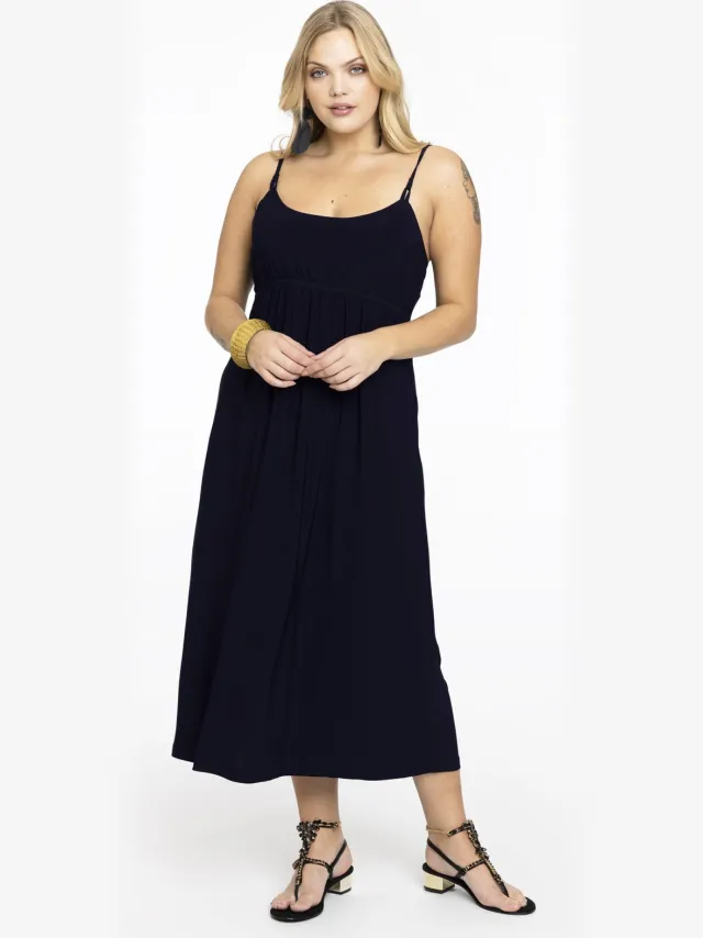Yoek Dress spaghetti elastic waist | Blauw, foto 2