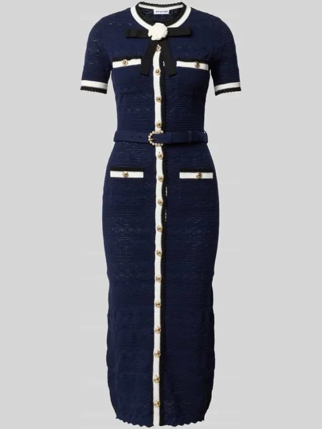 Self-Portrait Slim fit midijurk in brei-look donkerblauw, foto 2