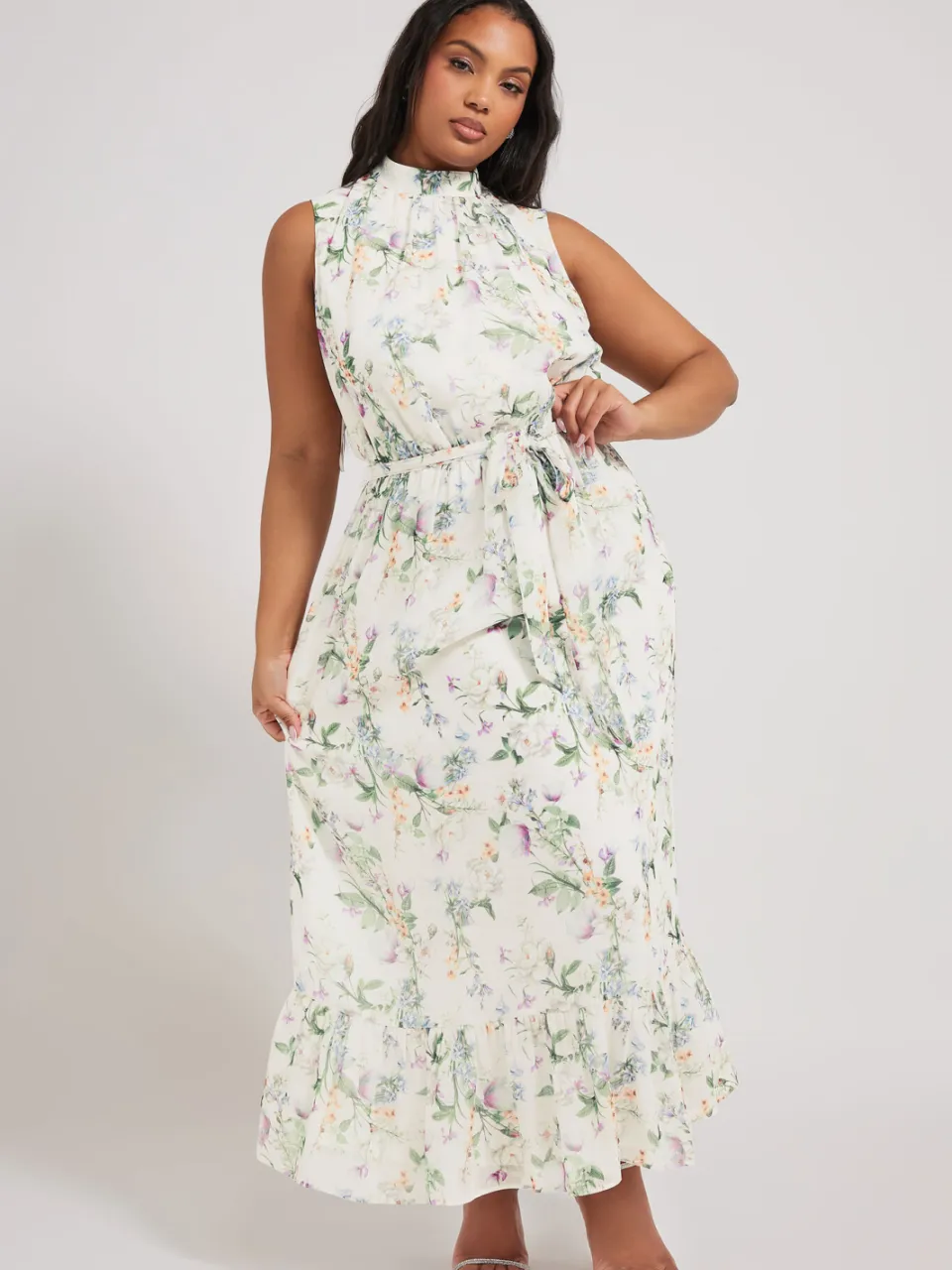 Yours London Mouwloze Maxijurk Met Bloemenprint In Ivoor, foto 4