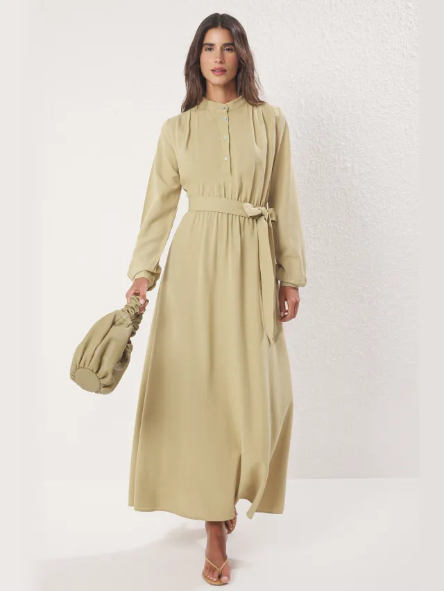 Trendyol Modest Dames Kaki Effen Maxi Lang Casual Skater Modest Jurken