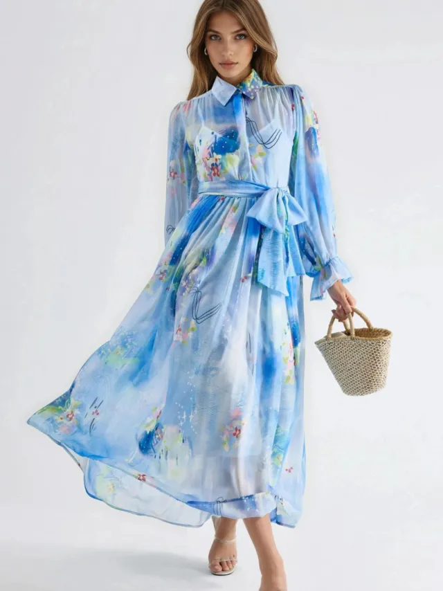 MSN Collection Abstract Patroon Maxi Shirtjurk met Riem Veelkleurig