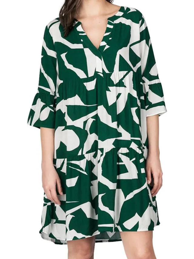 DENIMFY Dames Jurk DFFrida regular fit Groen L/XL V Hals Volwassenen Zomerjurk