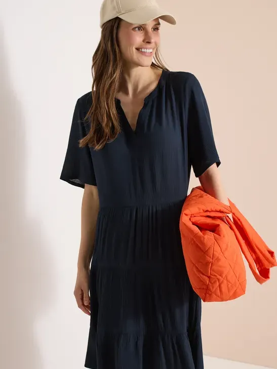 cecil Knielange jurk met crêpestructuur Blauw
