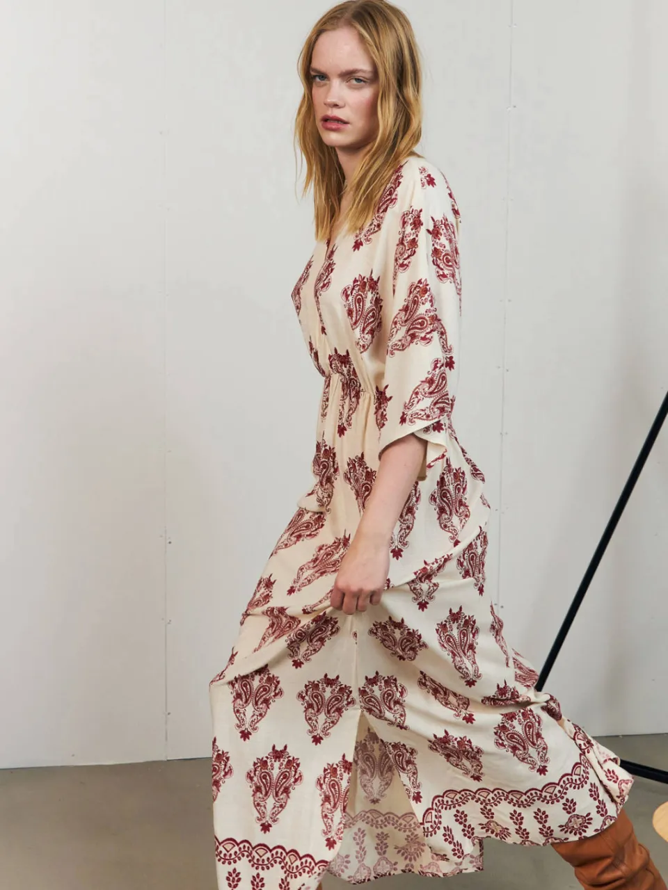 Lollys Laundry maxi jurk ecru ecru / rood