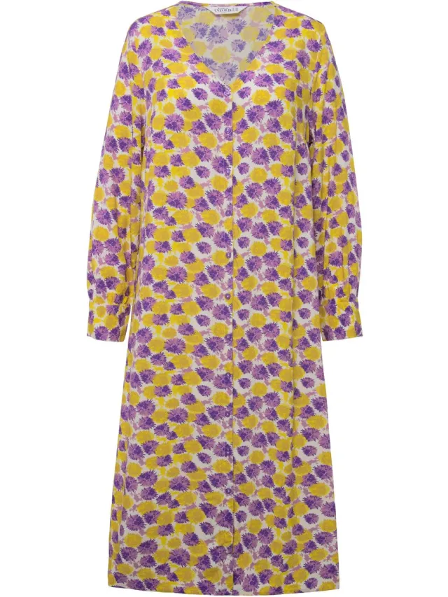 Studio Untold Dames - Maxi-jurk A-lijn all-over print V-hals knoopsluiting - Lavendel - Maat 50+