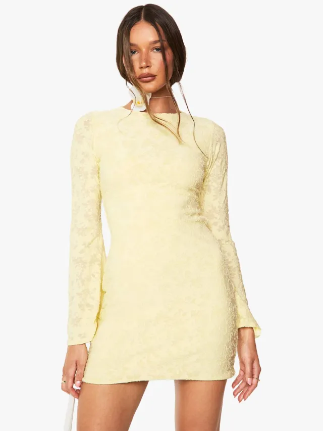 boohoo Dames Burnout mini-jurk met uitlopende mouwen Citroen