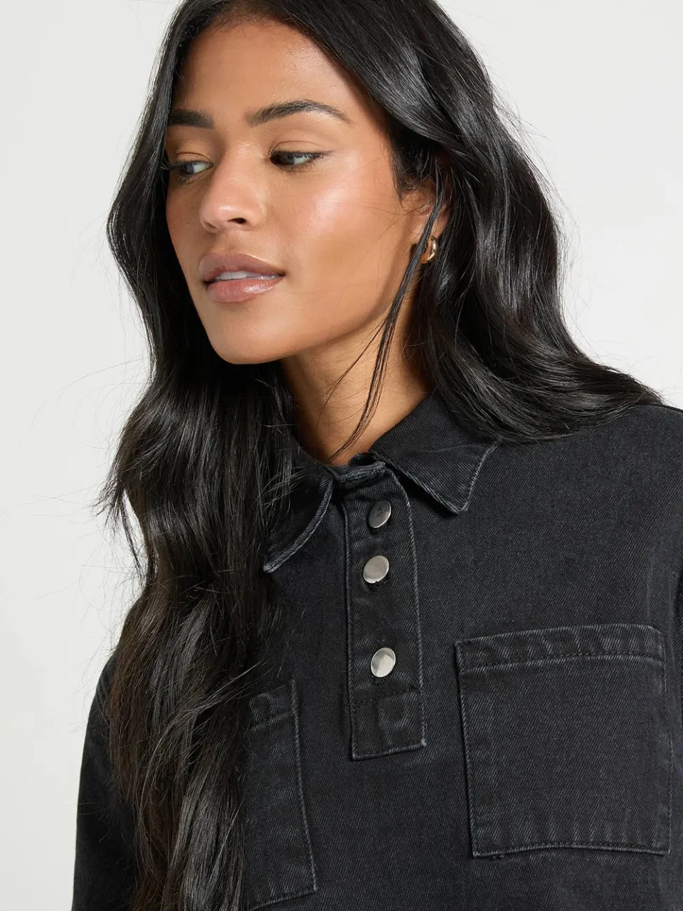 boohoo Dames Hoge denim jurk met lange mouwen, foto 4