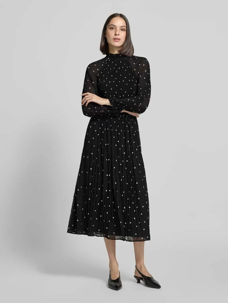 Comma Midi-jurk in all-over look met plissévouwen Zwart