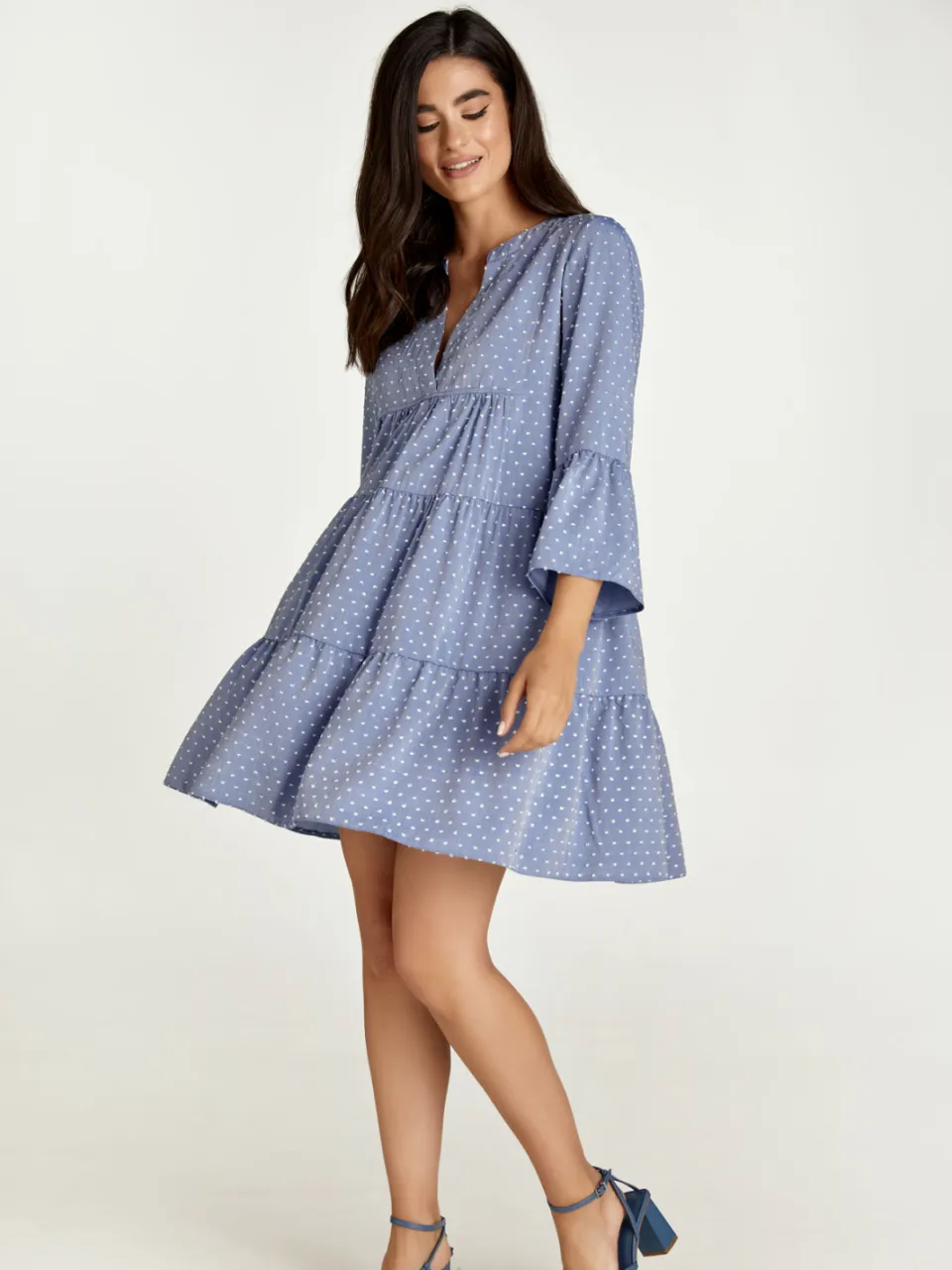 Conquista Denim jurk met geplooide naden Indigoblauw