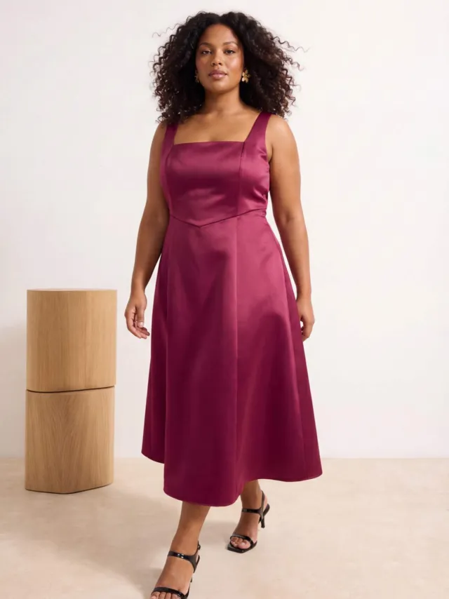 Trendyol Curve Dames Roze Effen Midi Mouwloos Stijlvol/Avond Bodycon Grote maten Jurk Fuchsia
