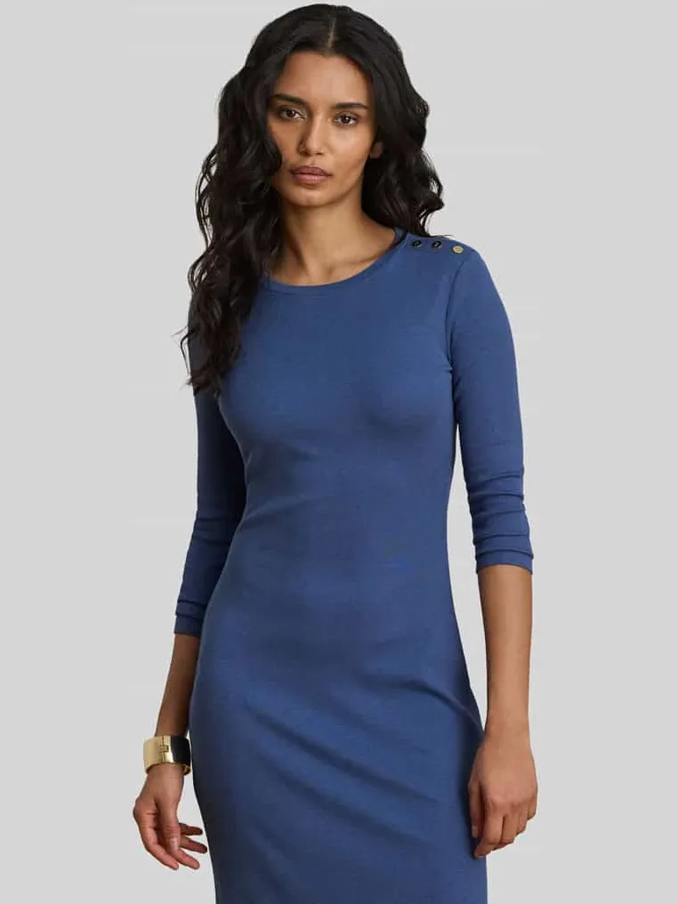 Lauren Ralph Lauren Nauwsluitende vrijetijdsjurk van katoenmix blauw, foto 3