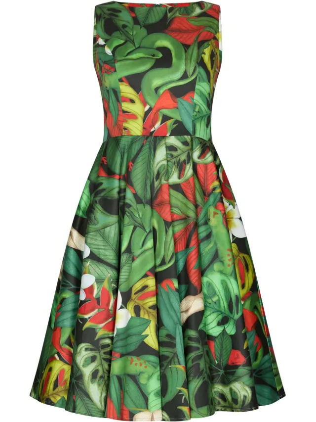 Succubus Clothing Audrey Jungle Snakes 50's Swing Jurk Zwart