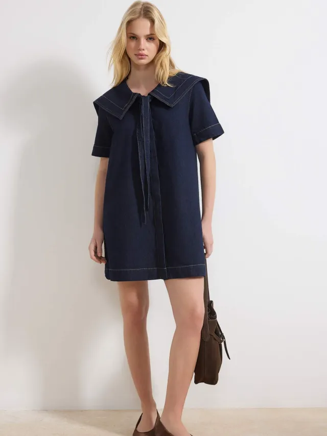 Trendyol TRENDYOLMİLLA Dames Blauw Effen Kort / Mini Kort Casual Blousejurk Jurken