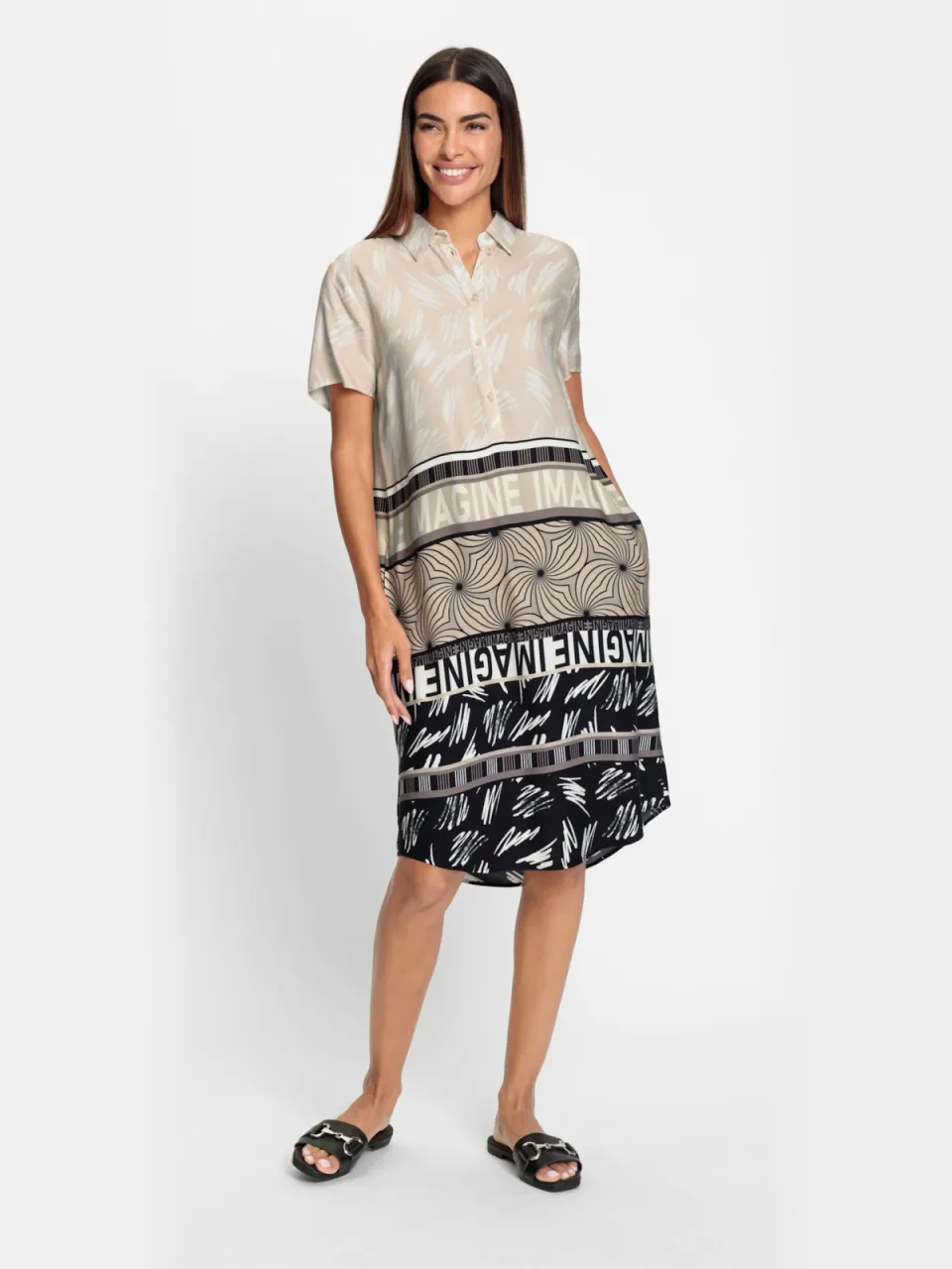 Bedrukte jurk ecru/beige bedrukt
