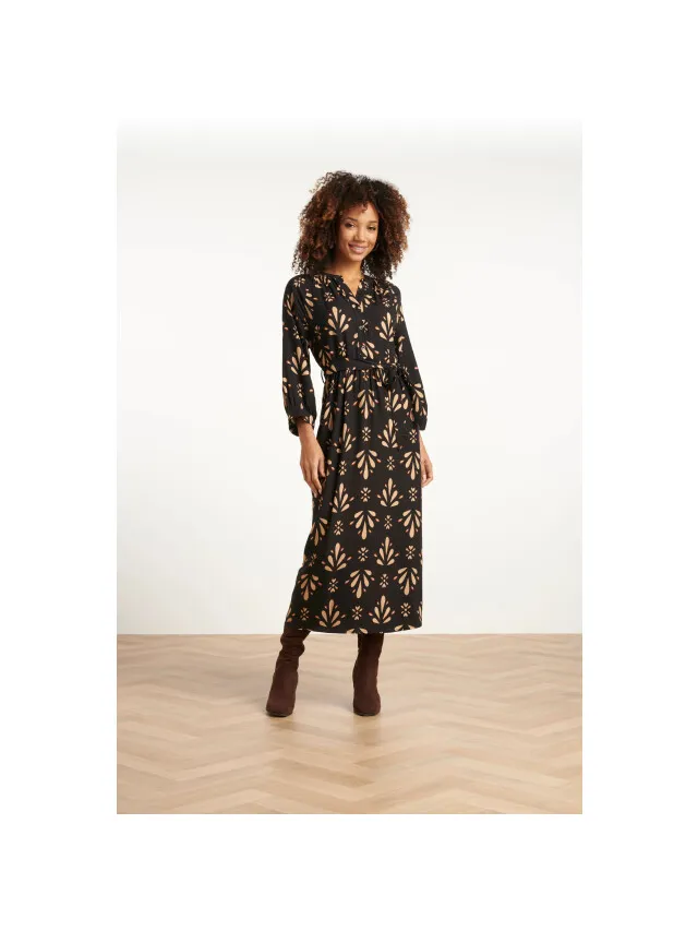 Smashed Lemon Ornament geprint maxi jurk in zwart en camel
