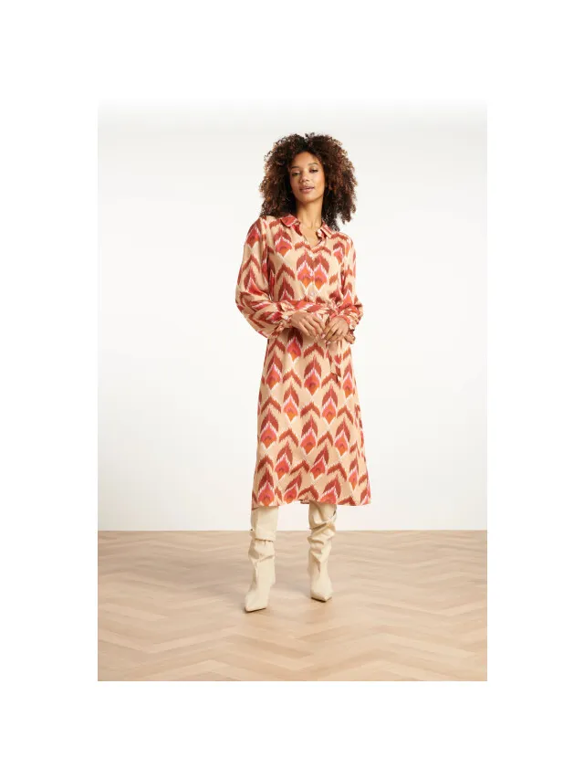 Smashed Lemon Aztec midi jurk in warmroze en camel