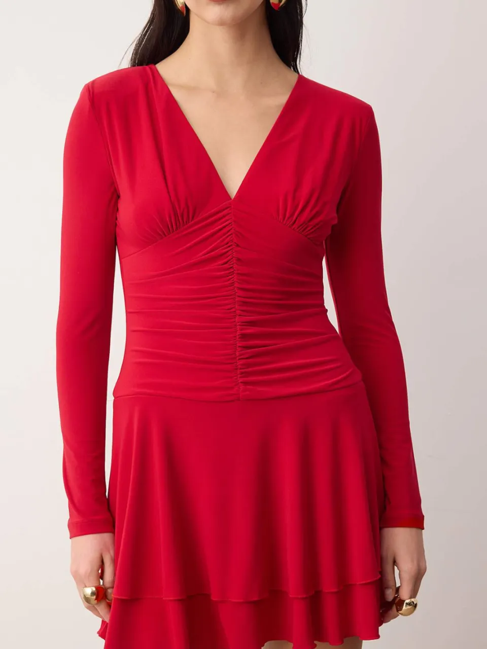Trendyol TRENDYOLMİLLA Dames Rood Effen Kort / Mini Lang Stijlvol/Avond Skater Jurken, foto 2
