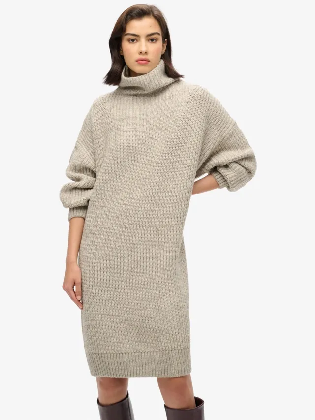 Superdry Gebreide trui-jurk met grove rib - Dames - Jurken Light Grey Twist