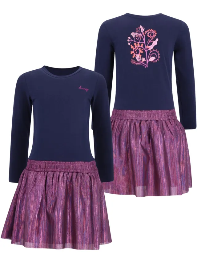 B.Nosy Y607-5857 Jurk meisjes blauw paars-152 Navy
