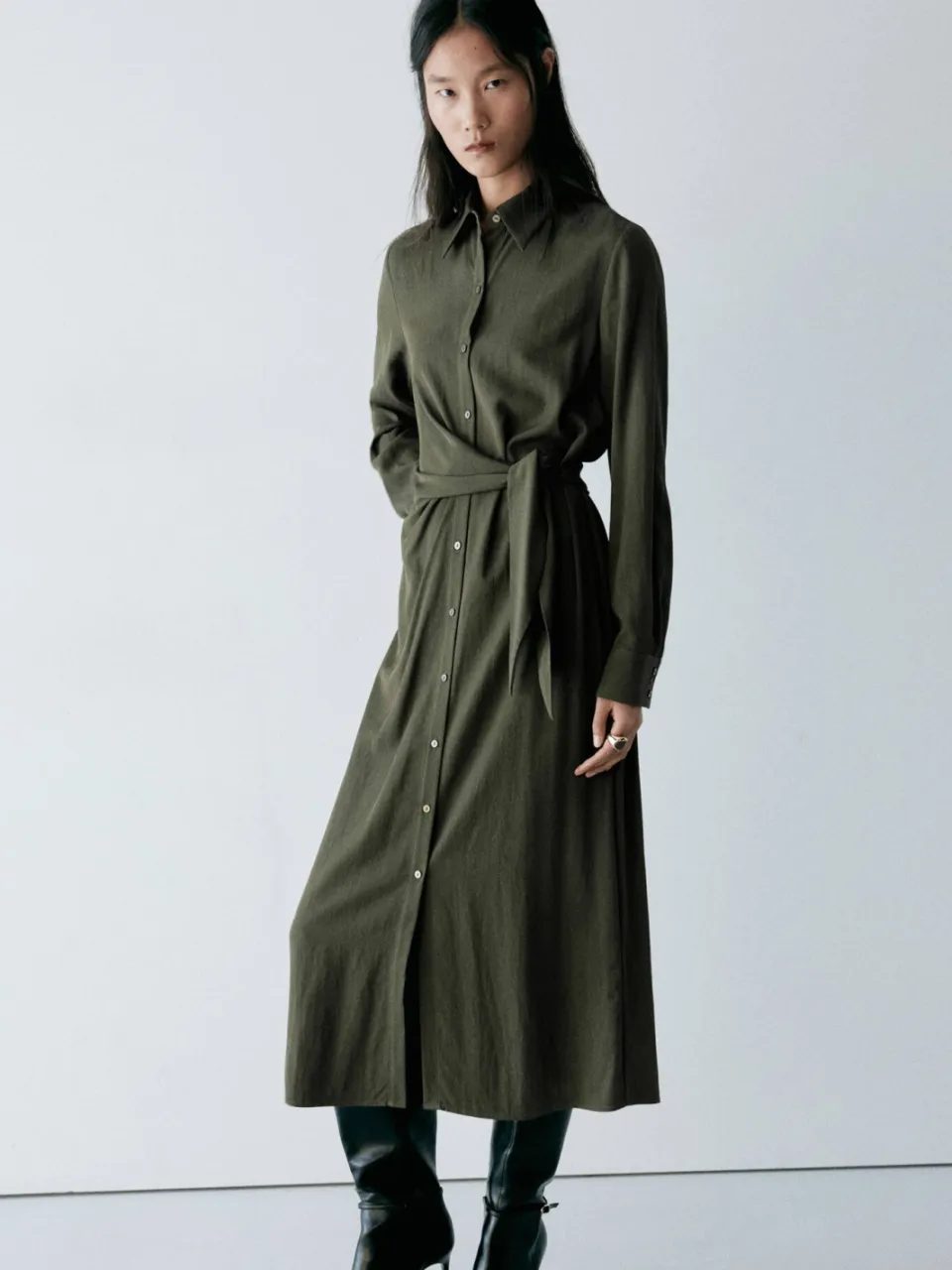 Mango midi blousejurk - donkergroen, foto 4