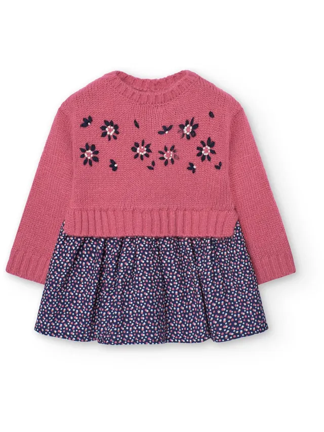boboli Knitwear Combined Lang Mouw Jurk Roze 12 Months Meisje Goosberry